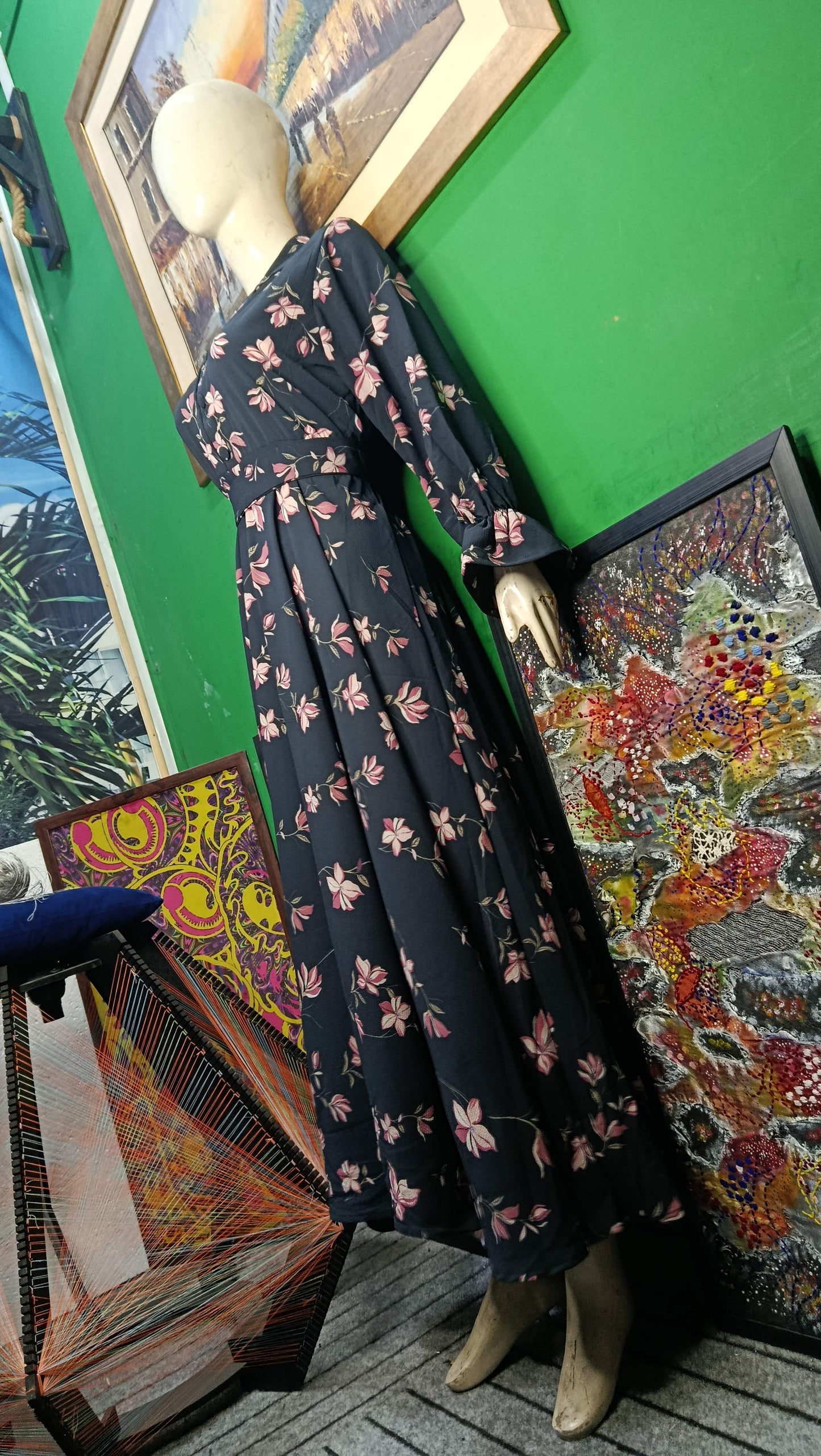 Black pink Floral Maxi Dress Pakistan – Soft Georgette Fabric | Ameeri Fabric