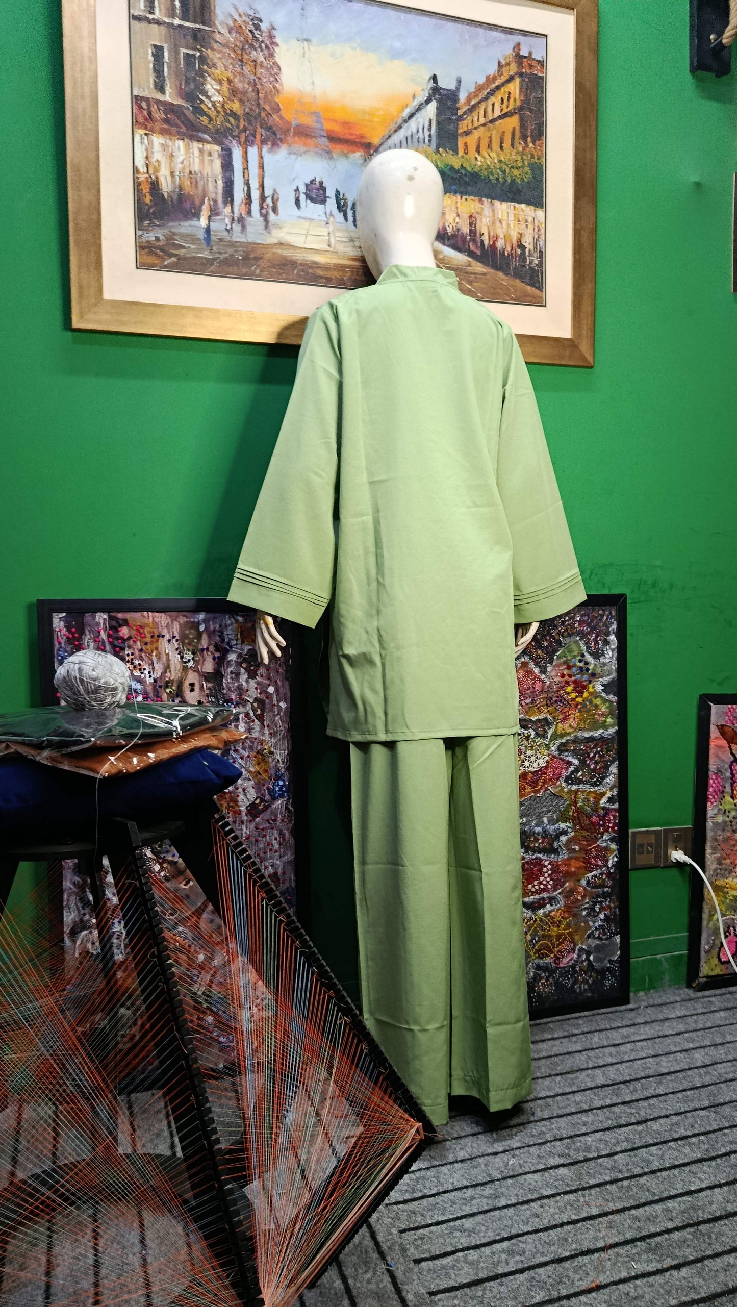 Elegant Pistachio Green textured Twill Co-ordSet for Women – Premium Cordset | Ameeri Fabric .