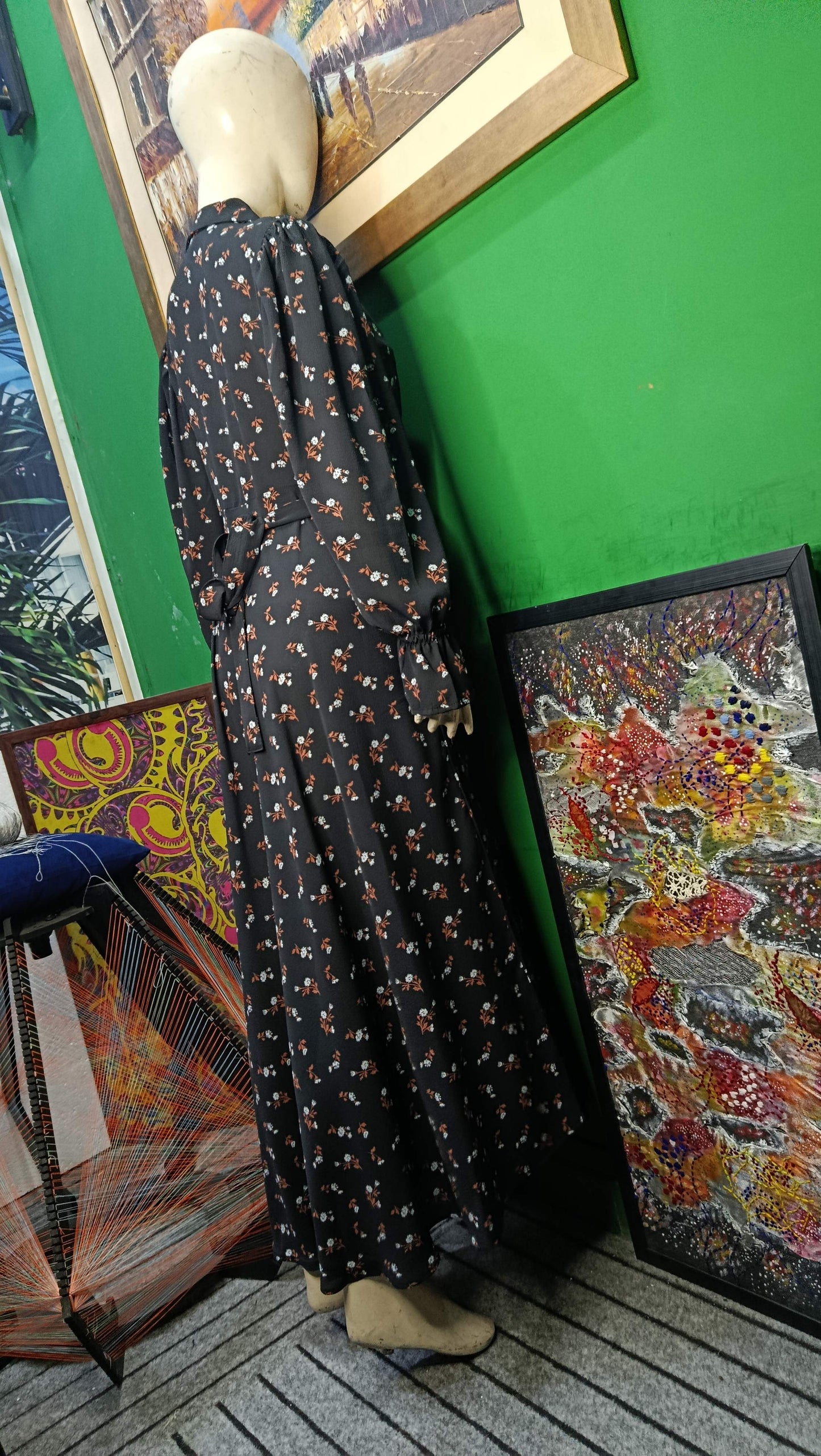 Black Brown floral Maxi Dress Pakistan – Soft Georgette Fabric | Ameeri Fabric