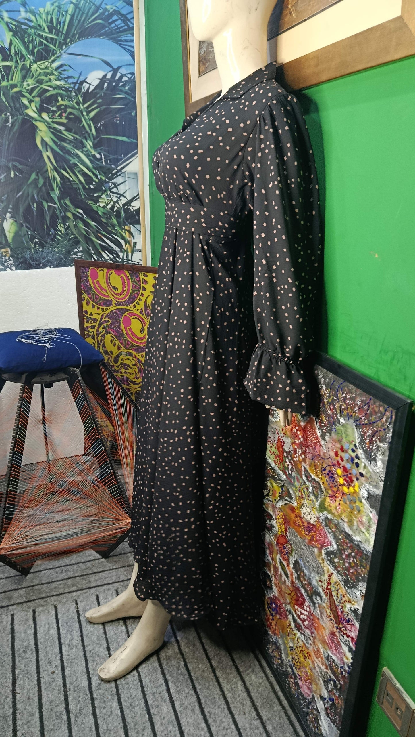Black brown Dots Maxi Dress Pakistan – Soft Georgette Fabric | Ameeri Fabric