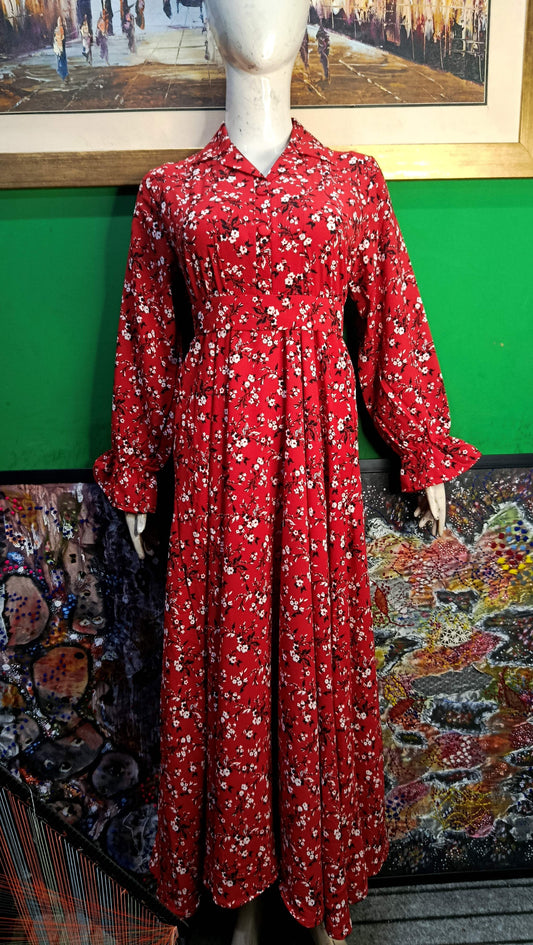 Red white black floral  Maxi Dress Pakistan – Soft Georgette Fabric | Ameeri Fabric