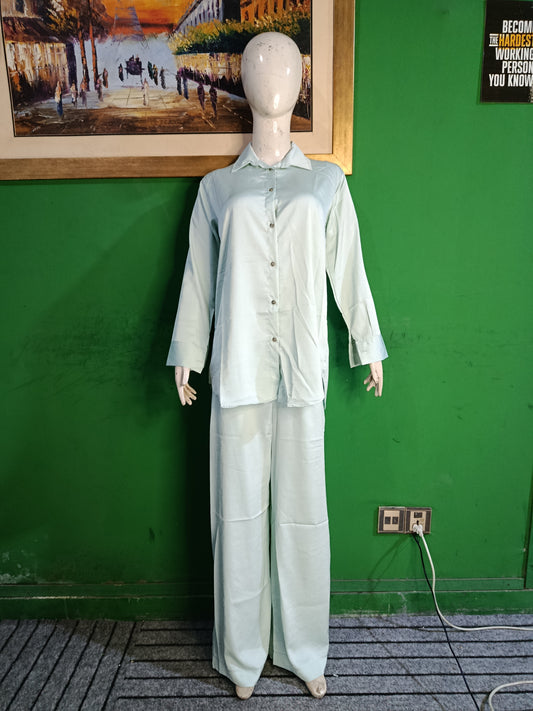 Elegant Pistachio Green Self Texture Co-ord Set – Premium Twill Fabric | Ameeri Fabric