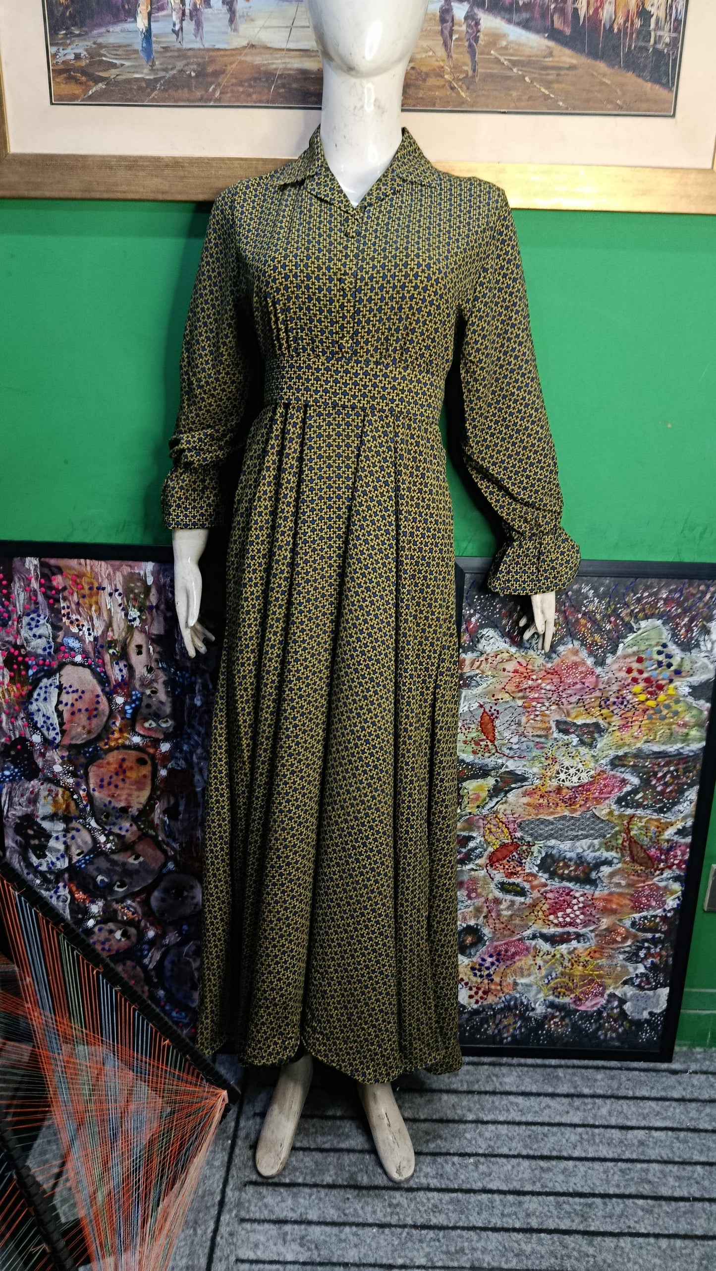 Golden Blue navy Maxi Dress Pakistan – Soft Georgette Fabric | Ameeri Fabric (Copy 2)