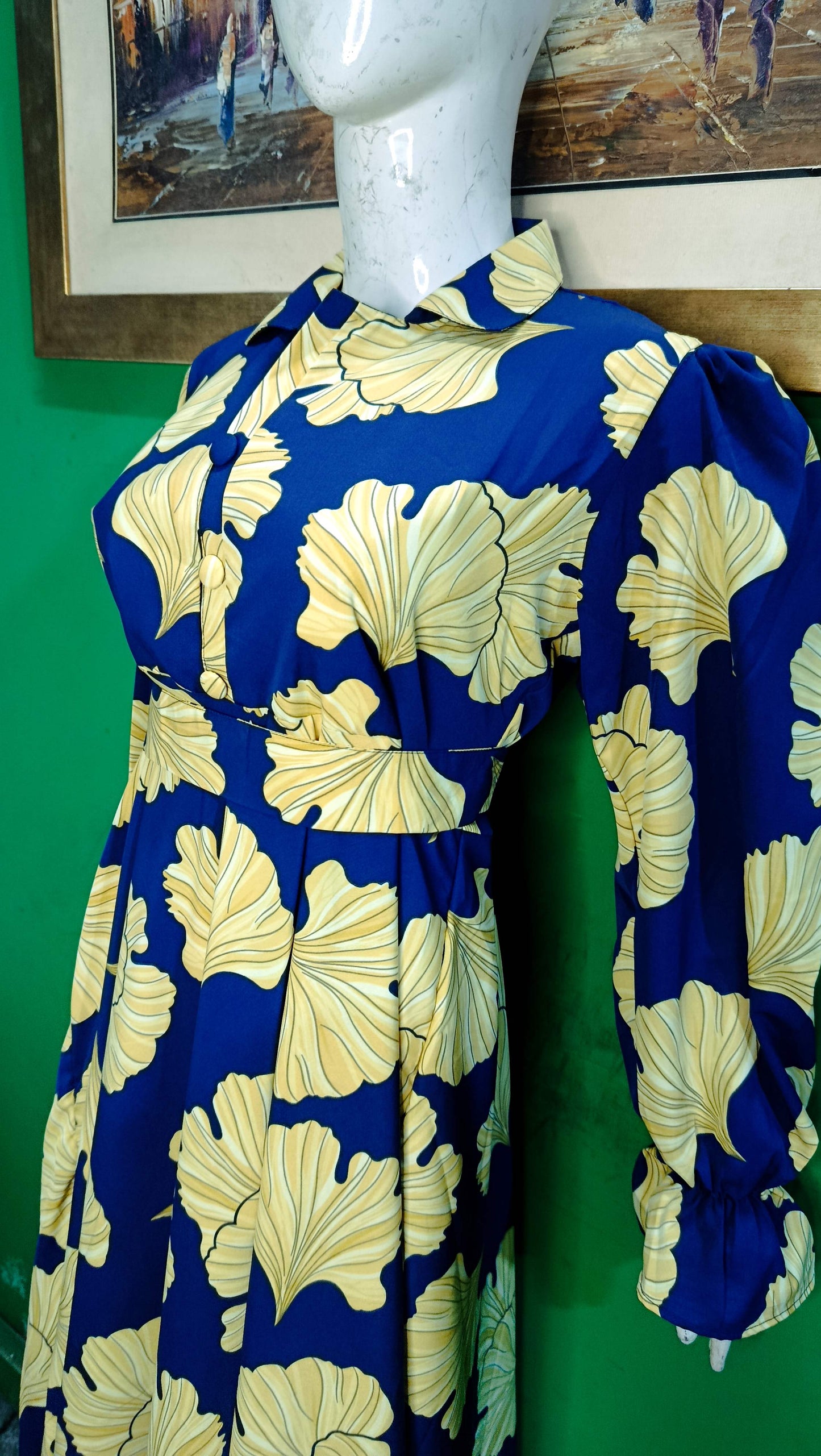 Blue Yellow floral allow Maxi Dress Pakistan – Soft Georgette Fabric | Ameeri Fabric