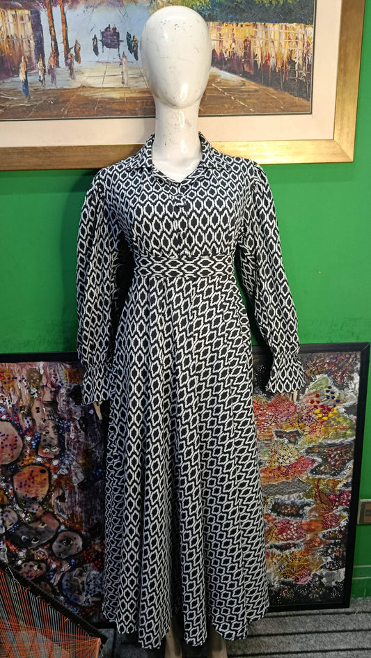 Black White Geometric Maxi Dress Pakistan – Soft Georgette Fabric | Ameeri Fabric