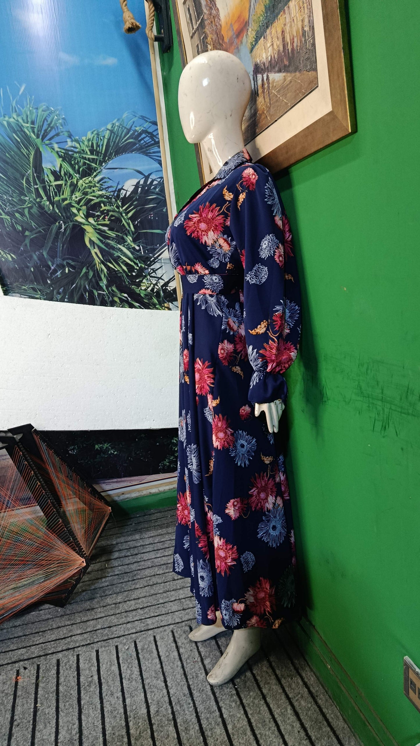 Navy Blue Floral Maxi Dress – Elegant & Stylish Women Wear