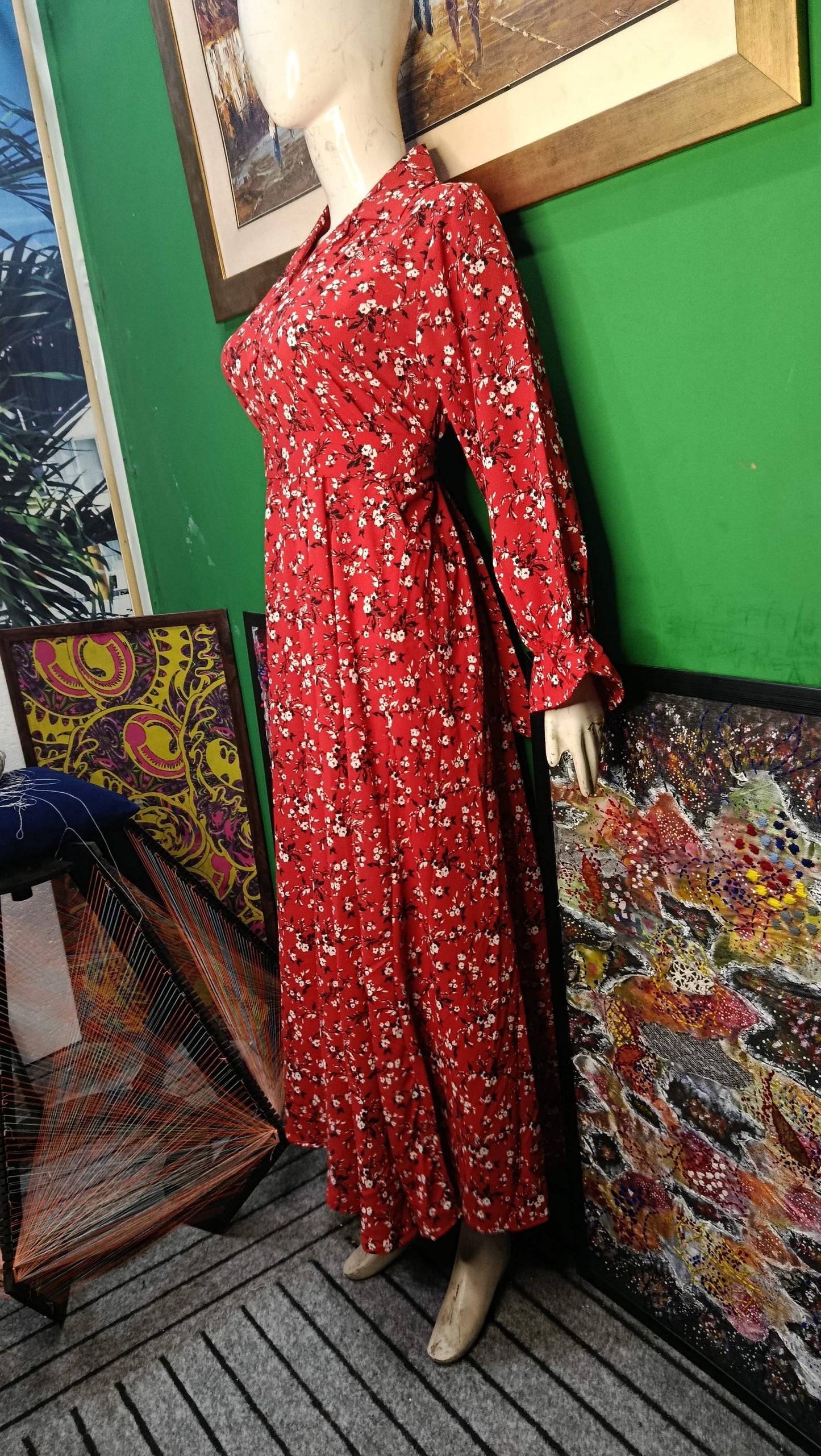 Red white black floral  Maxi Dress Pakistan – Soft Georgette Fabric | Ameeri Fabric