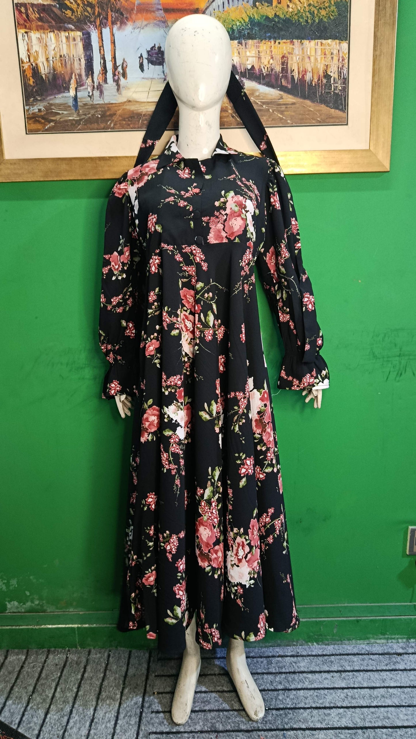Black Floral Maxi Dress Pakistan – Soft Georgette Fabric | Ameeri Fabric