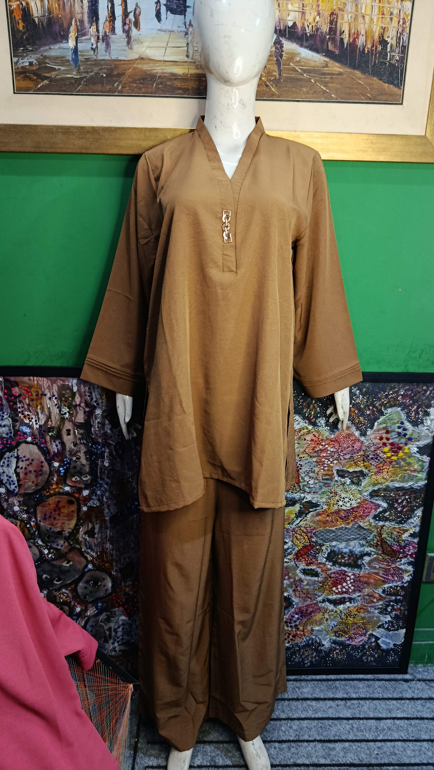 Elegant wood self mustard  Twill Co-ordSet for Women – Premium Cordset | Ameeri Fabric .