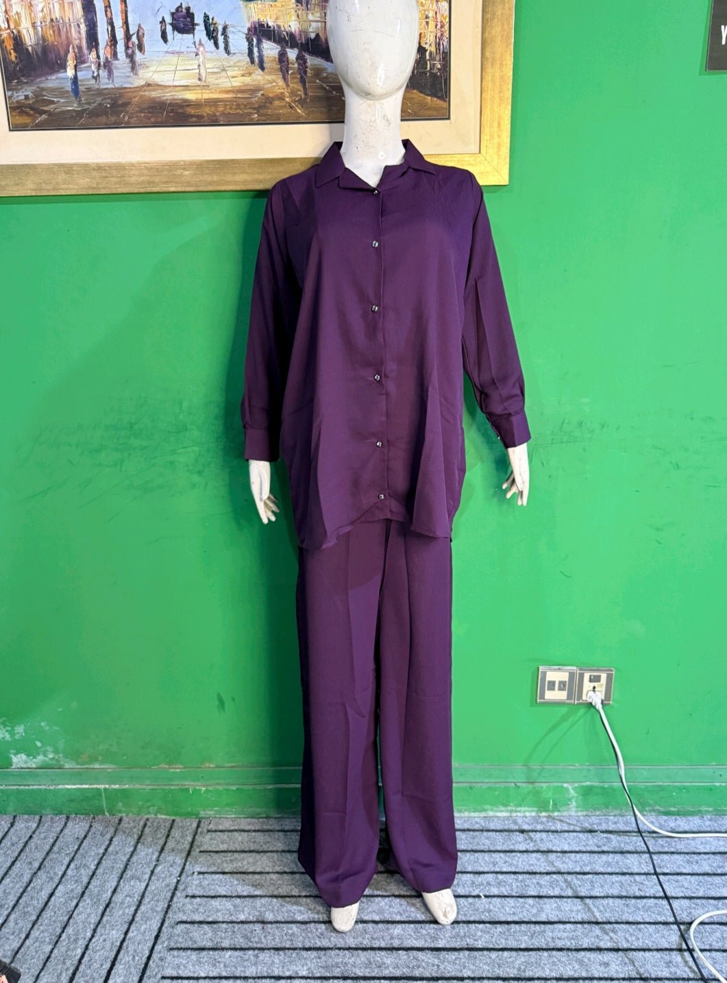 Elegant Dark Purple Button-Down Zoomi Co-ordSet for Women – Premium Cordset | Ameeri Fabric .