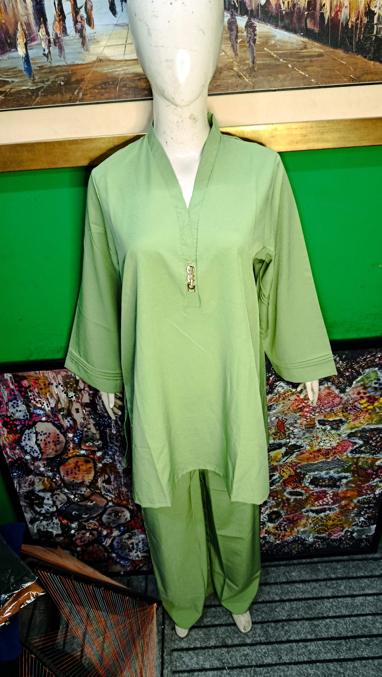 Elegant Pistachio Green  textured  Twill Co-ordSet for Women – Premium Cordset | Ameeri Fabric .
