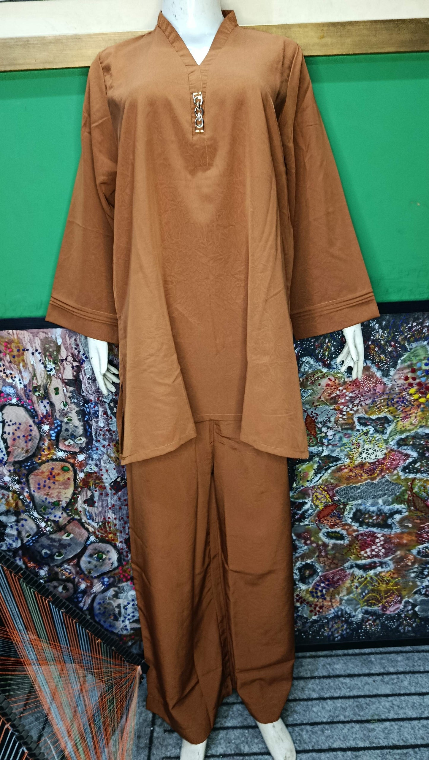 Elegant Clay Brown texture Twill Co-ordSet for Women – Premium Cordset | Ameeri Fabric .