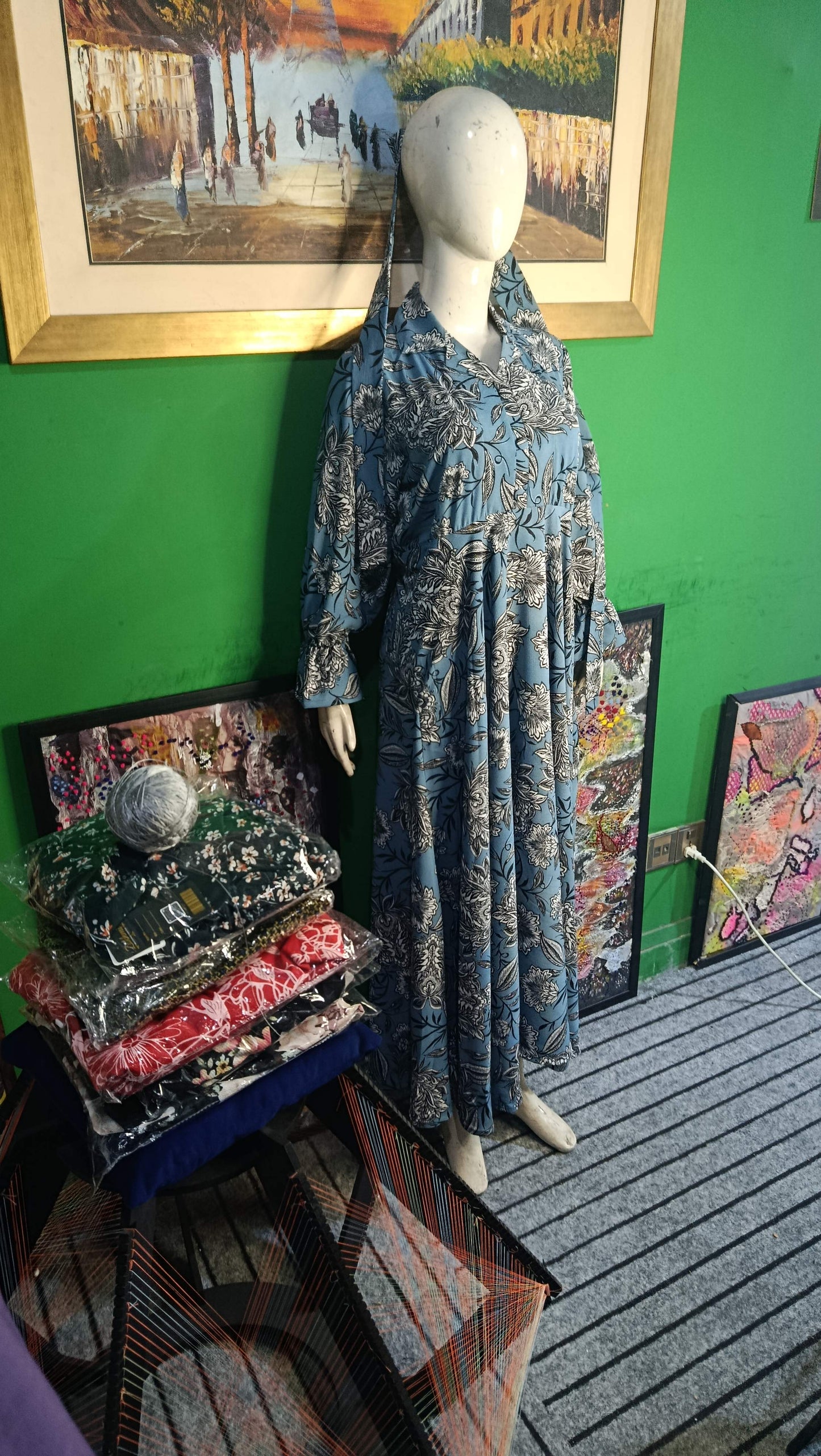 Sky blue floral Maxi Dress Pakistan – Soft Georgette Fabric | Ameeri Fabric