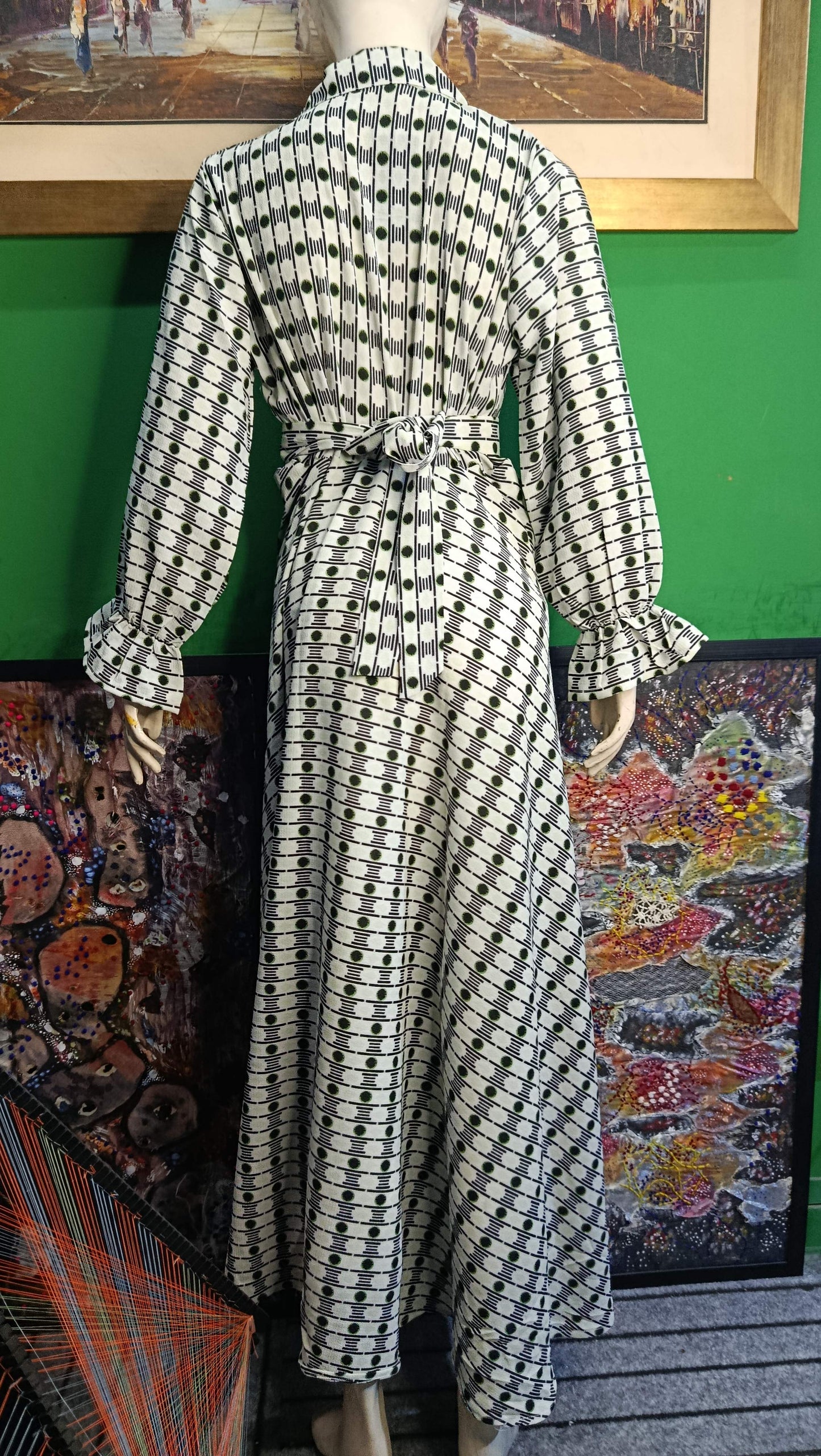 White black Dots Maxi Dress Pakistan – Soft Georgette Fabric | Ameeri Fabric