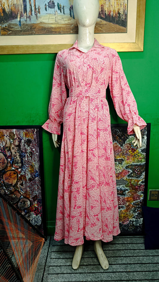 Pink Printed Maxi Dress – Elegant & Comfortable Fit