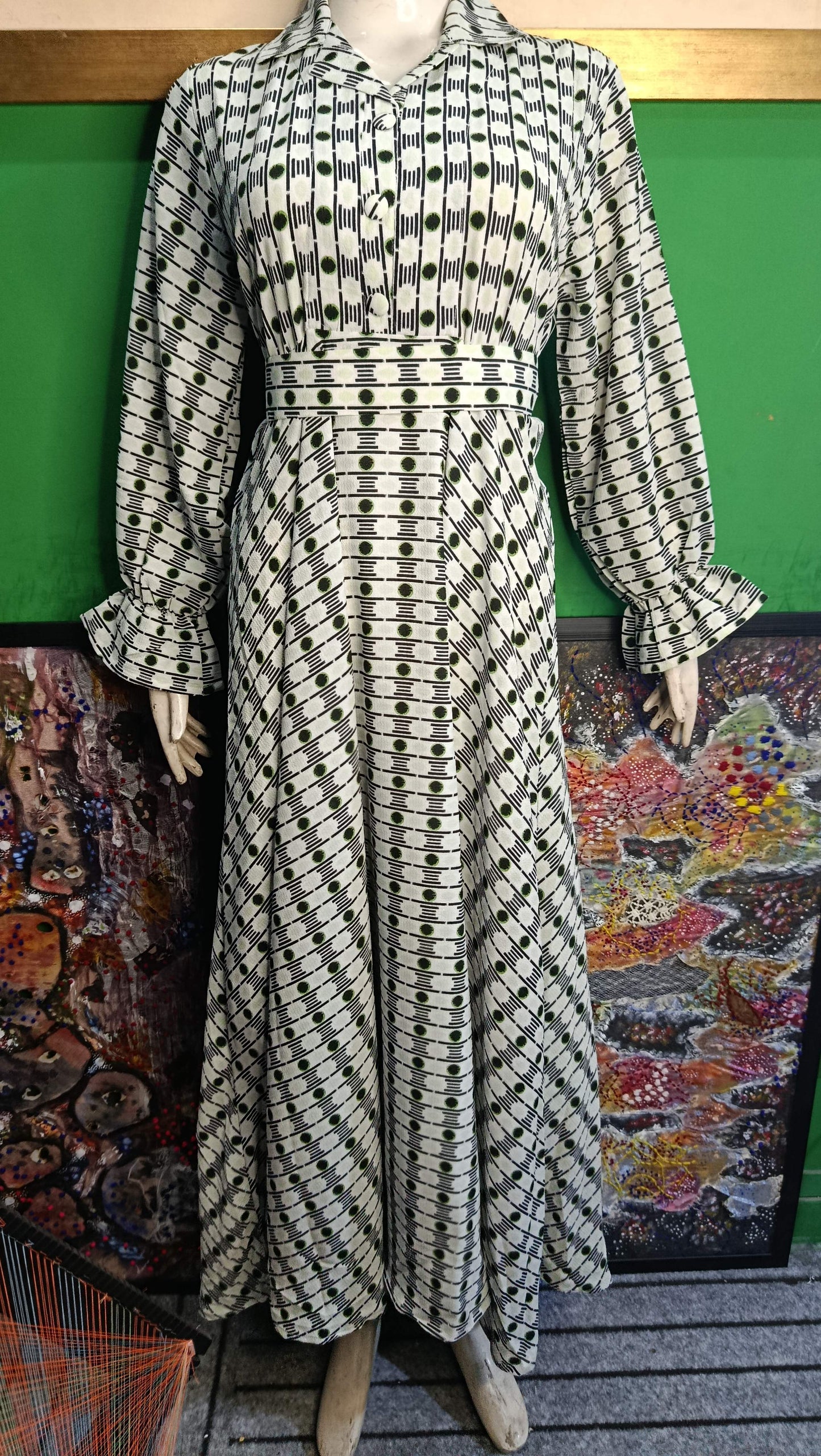 White black Dots Maxi Dress Pakistan – Soft Georgette Fabric | Ameeri Fabric
