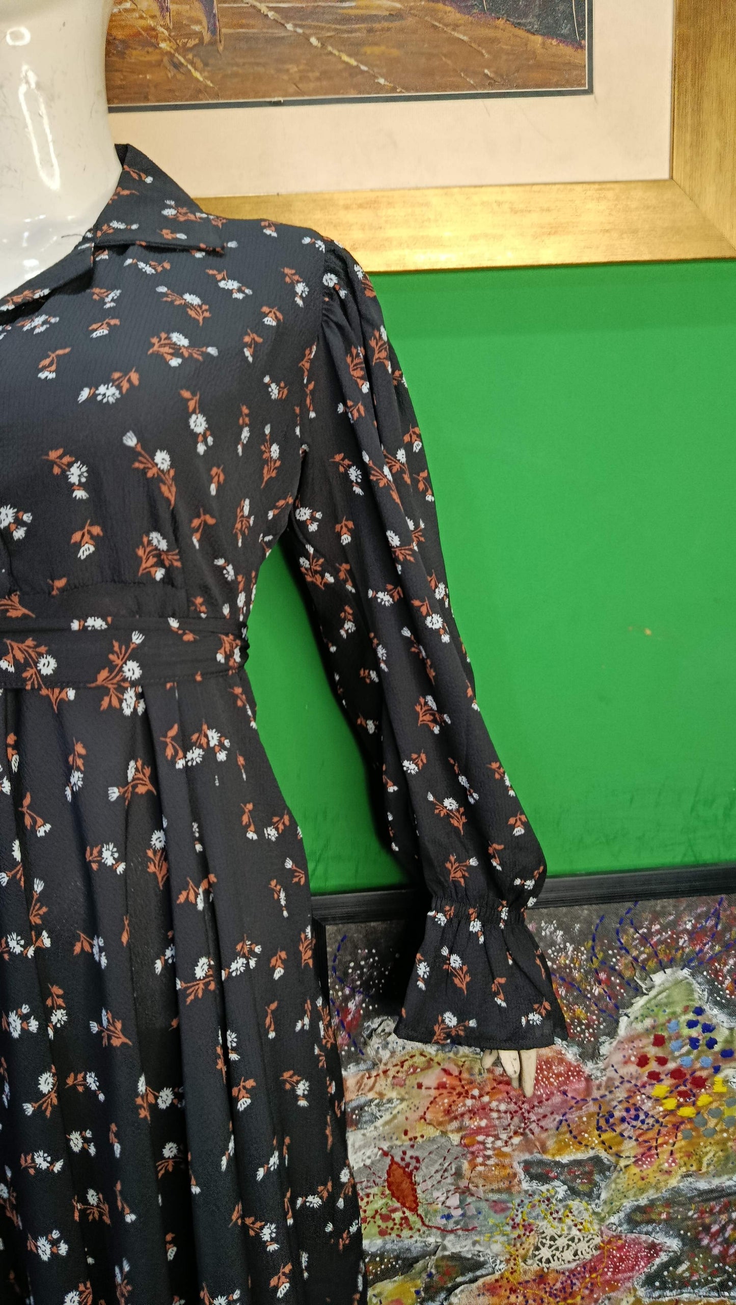 Black Brown floral  Maxi Dress Pakistan – Soft Georgette Fabric | Ameeri Fabric