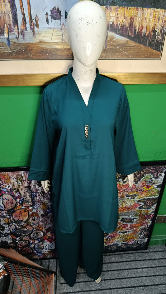 Elegant Deep sea Green textured Twill Co-ordSet for Women – Premium Cordset | Ameeri Fabric .