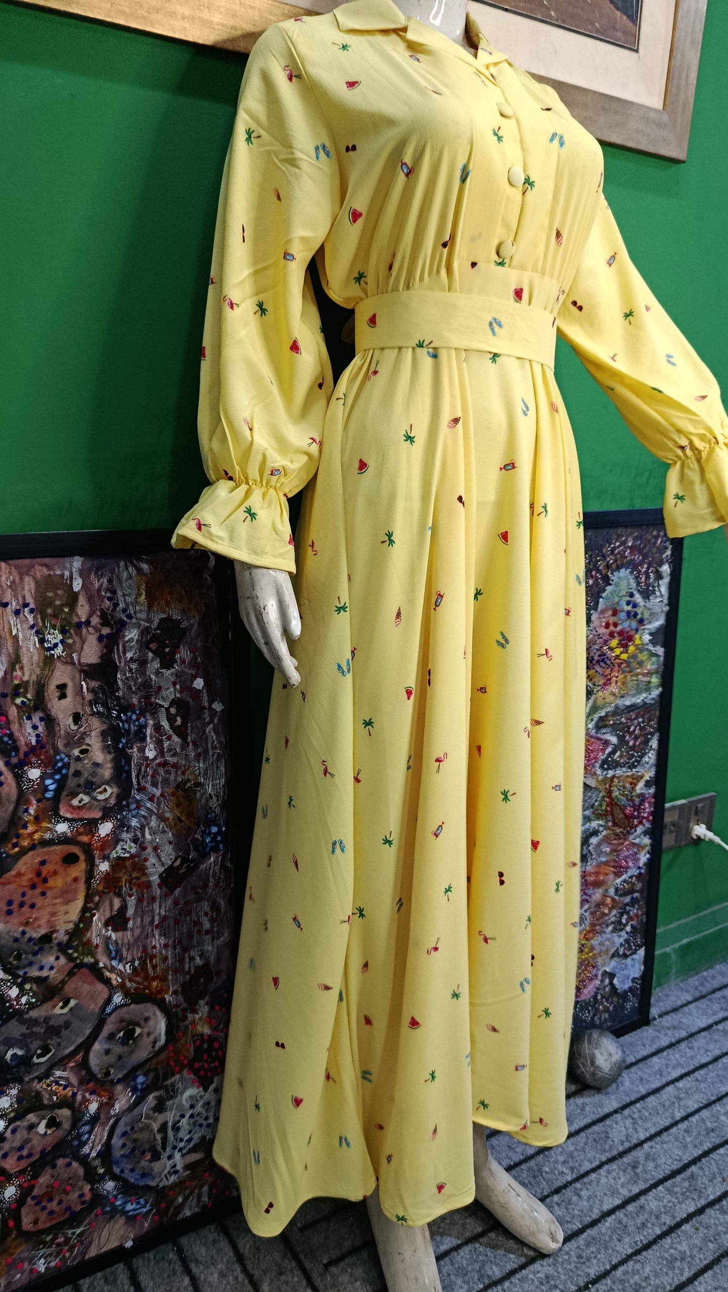 Mustard floral  Maxi Dress Pakistan – Soft Georgette Fabric | Ameeri Fabric