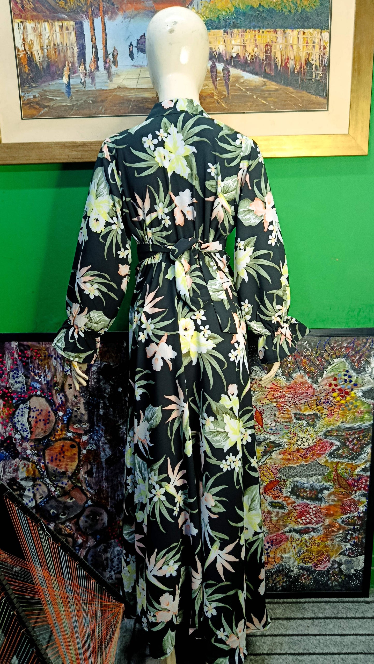 Black pink floral Geometric Maxi Dress Pakistan – Soft Georgette Fabric | Ameeri Fabric