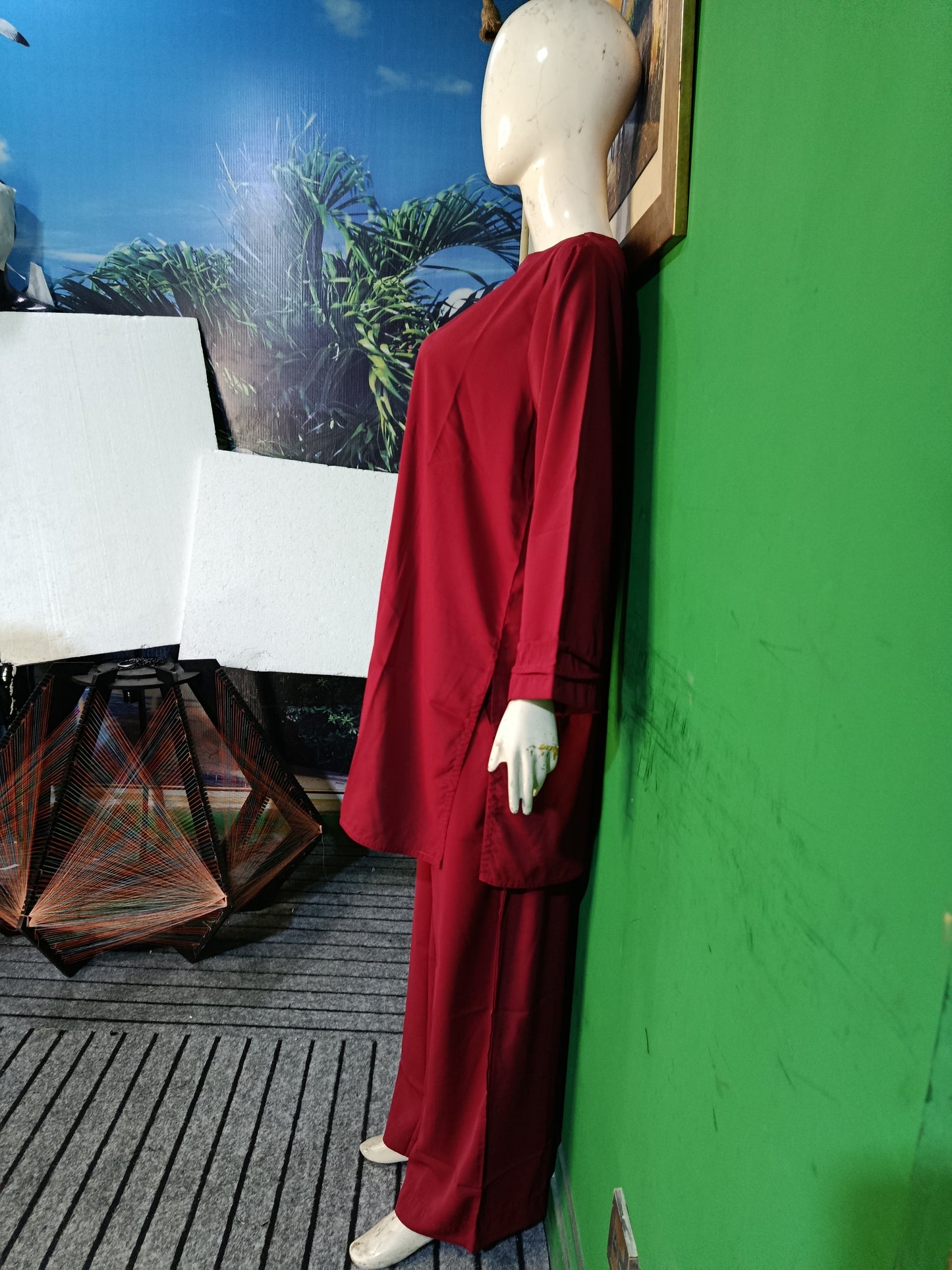 Maroon Georgette Cordset – Elegant 2 Piece Modest Wear