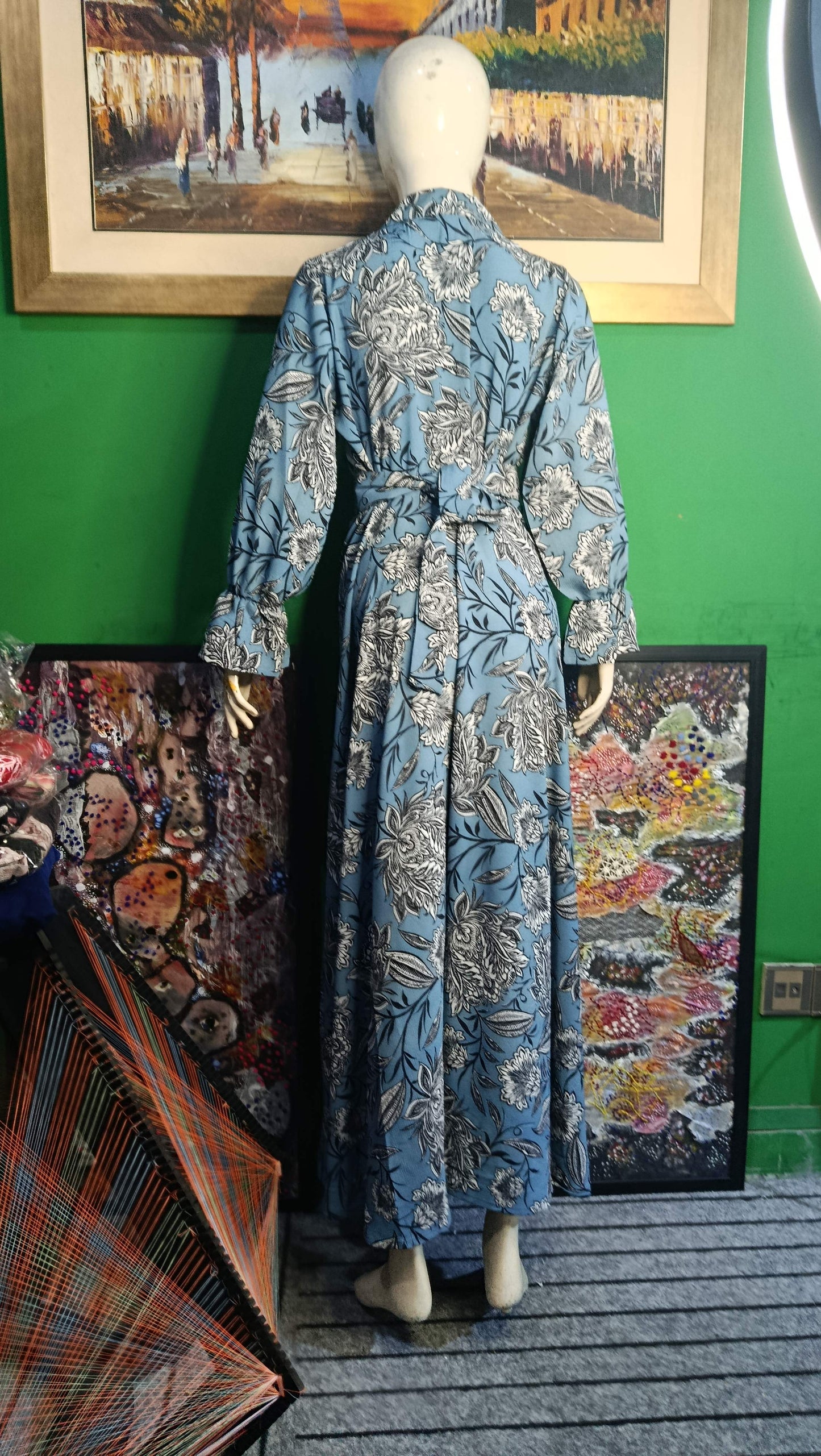Sky blue floral Maxi Dress Pakistan – Soft Georgette Fabric | Ameeri Fabric