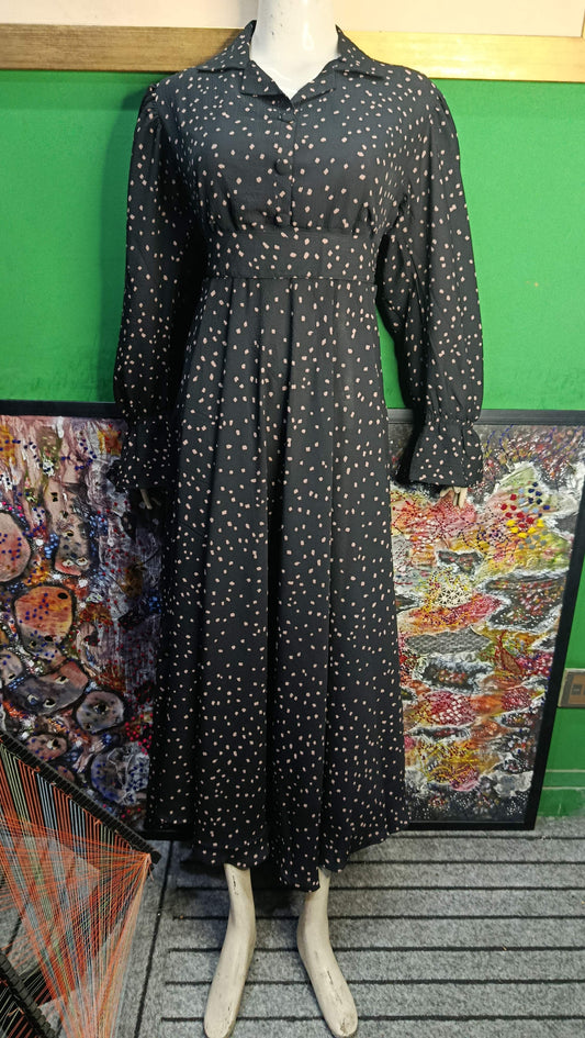 Black brown Dots Maxi Dress Pakistan – Soft Georgette Fabric | Ameeri Fabric