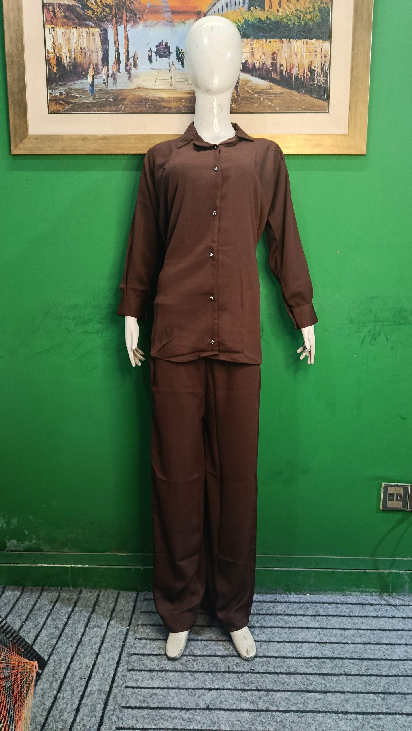 Elegant Deep Brown Button-Down Zoomi Co-ordSet for Women – Premium Cordset | Ameeri Fabric .