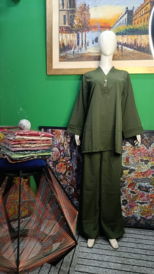 Elegant Bottle Green Twill Co-ordSet for Women – Premium Cordset | Ameeri Fabric .