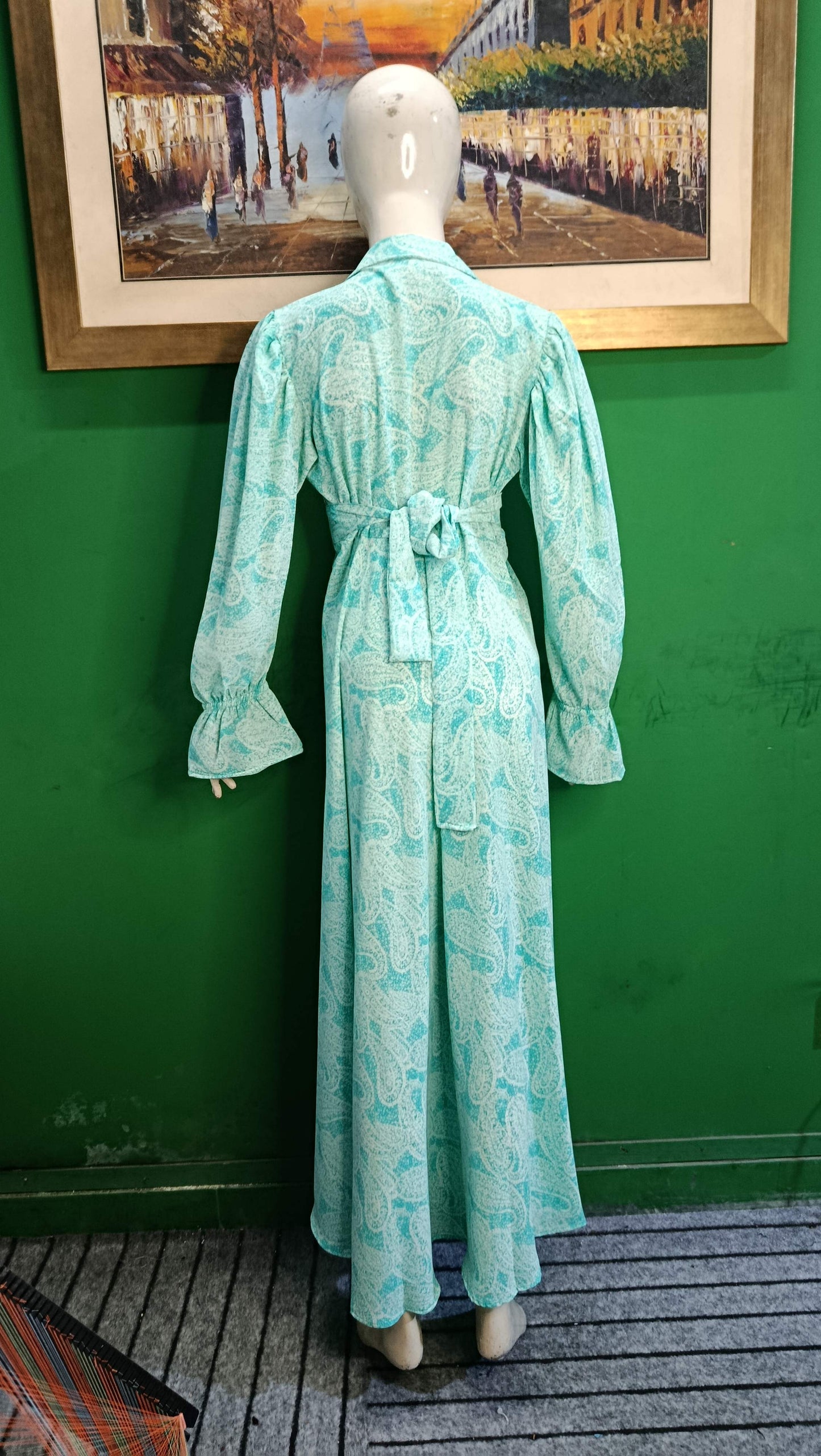 Mint Green Printed Maxi Dress – Elegant & Comfortable Fit VGA