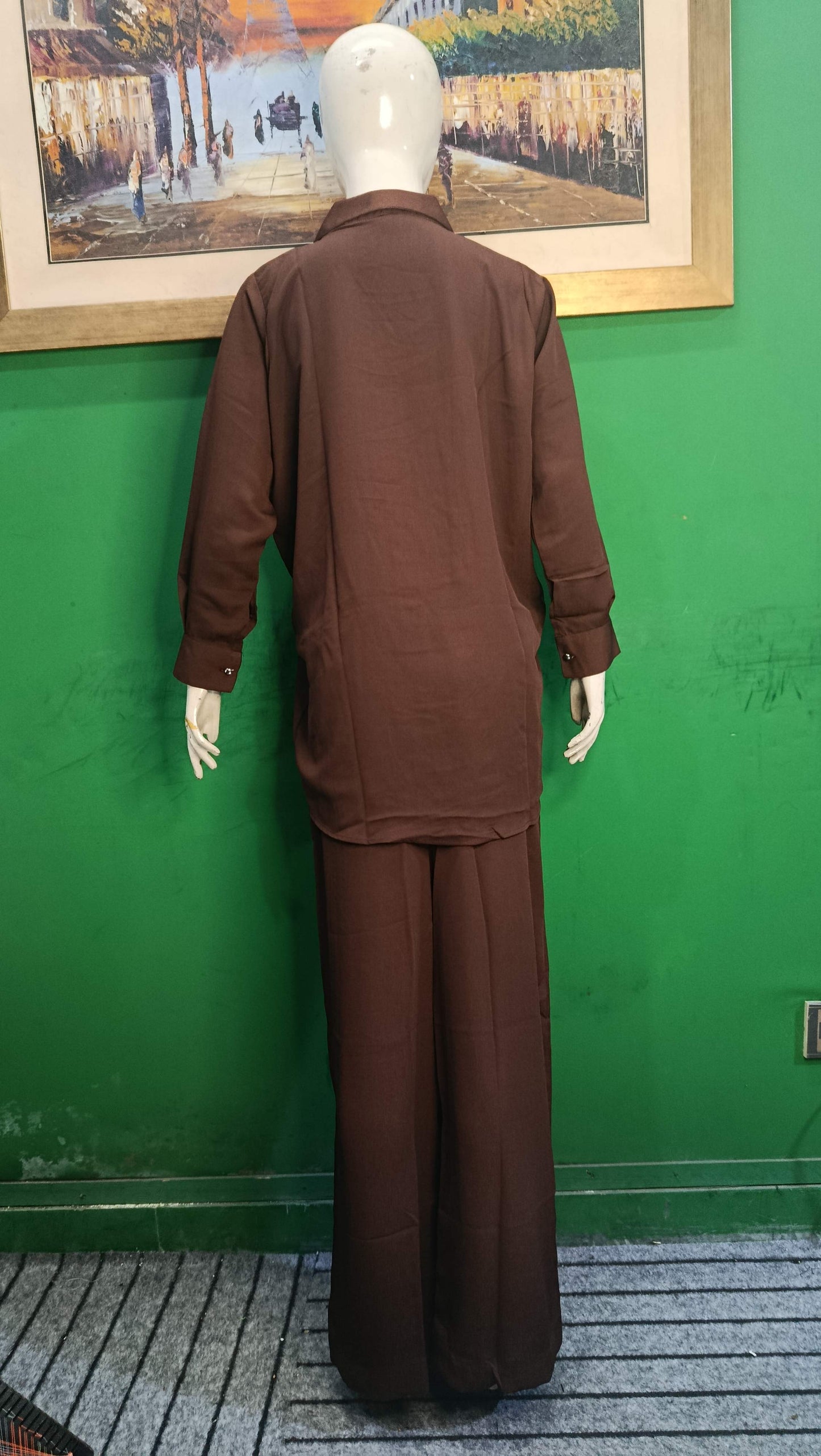 Elegant Deep Brown Button-Down Zoomi Co-ordSet for Women – Premium Cordset | Ameeri Fabric .
