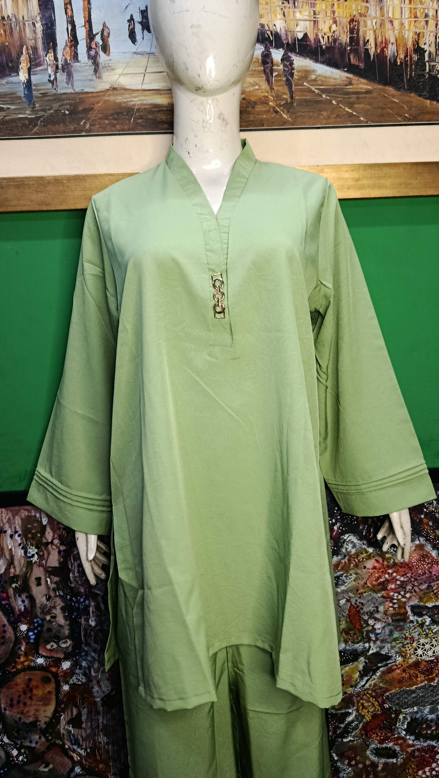 Elegant Pistachio Green  textured  Twill Co-ordSet for Women – Premium Cordset | Ameeri Fabric .