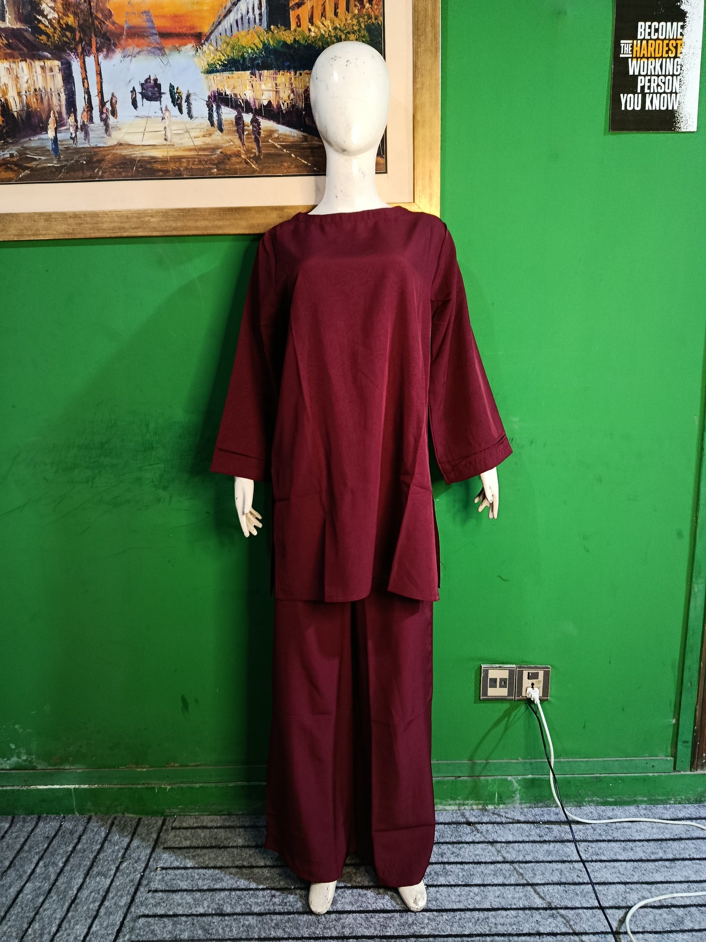 Dark Mahron Georgette Cordset – Elegant 2 Piece Modest Wear