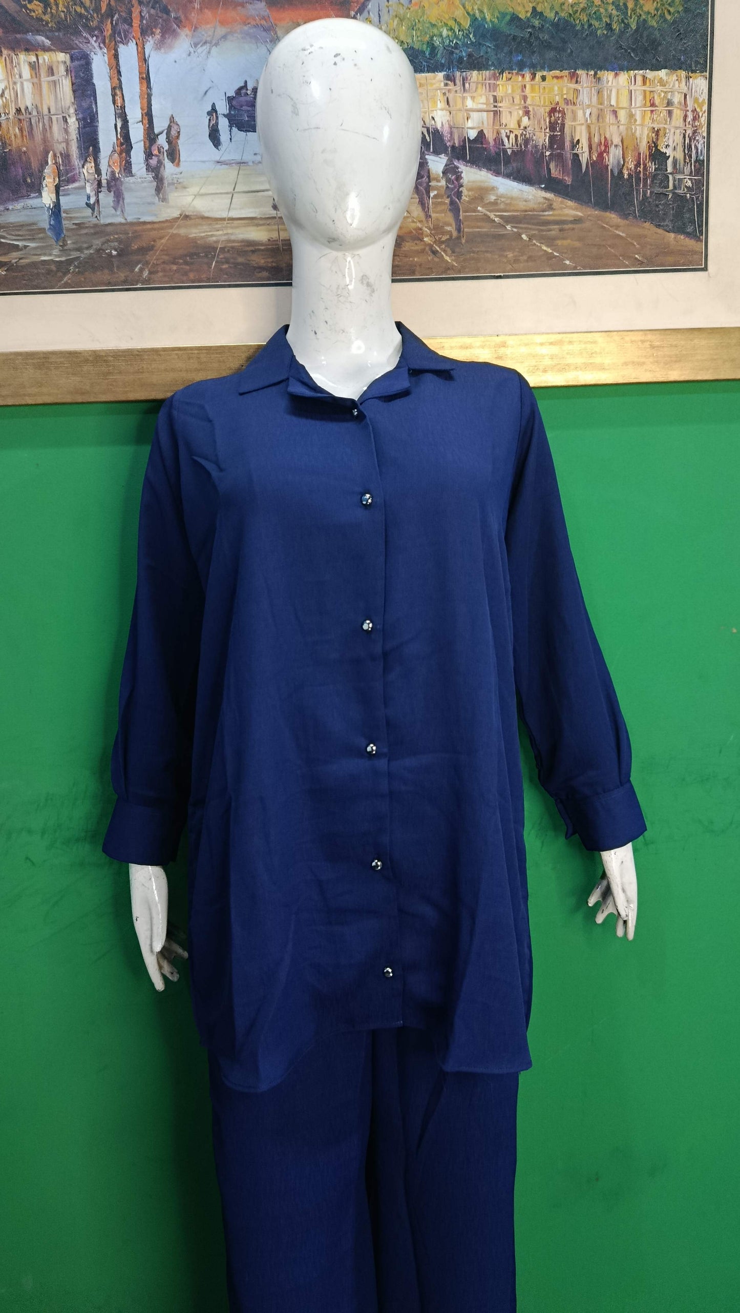 Elegant Tealish Blue Button-Down Zoomi Co-ordSet for Women – Premium Cordset | Ameeri Fabric .