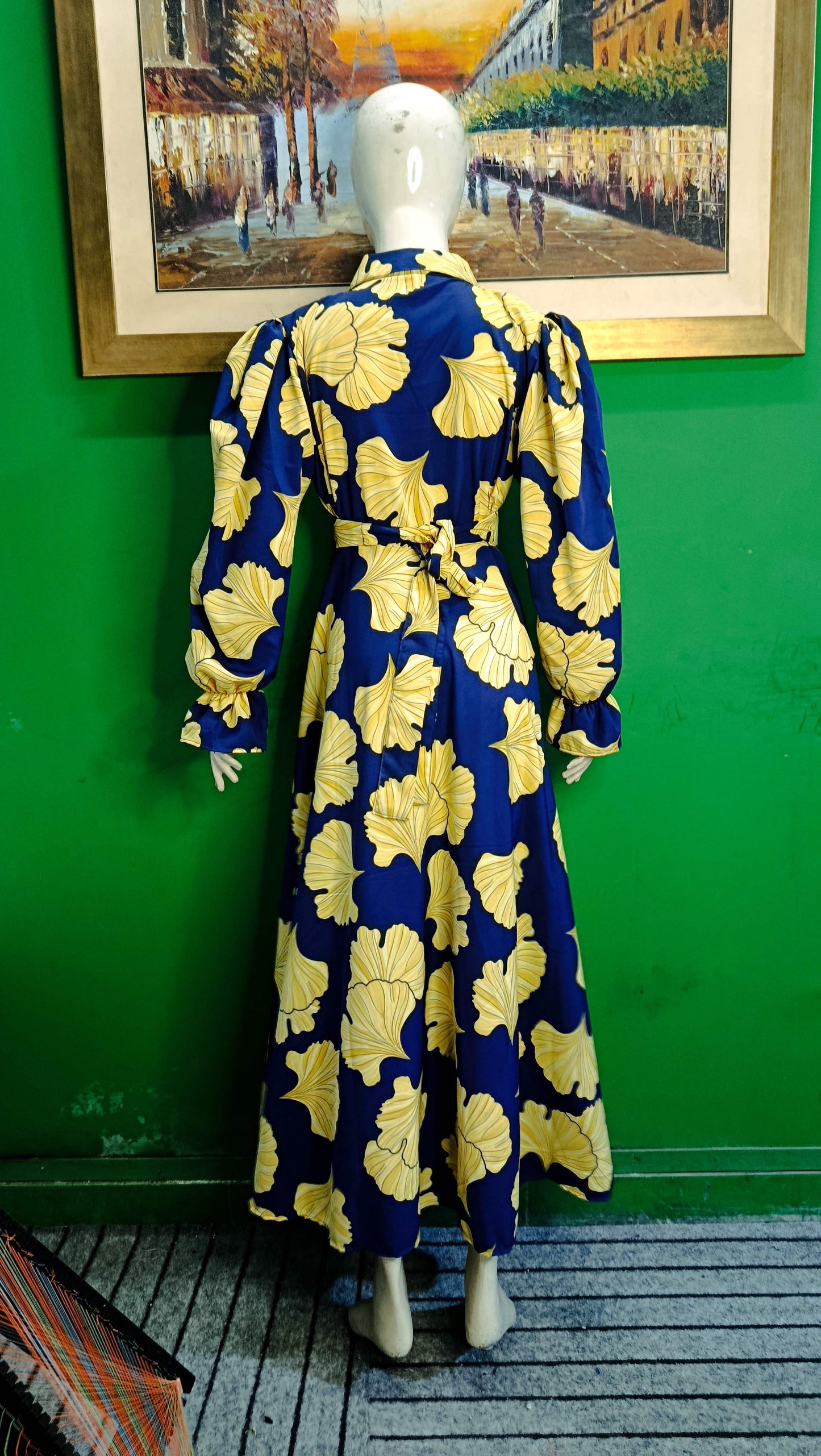 Blue Yellow floral allow Maxi Dress Pakistan – Soft Georgette Fabric | Ameeri Fabric