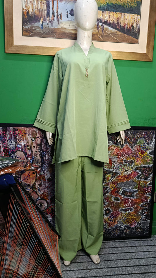 Elegant Pistachio Green  textured  Twill Co-ordSet for Women – Premium Cordset | Ameeri Fabric .