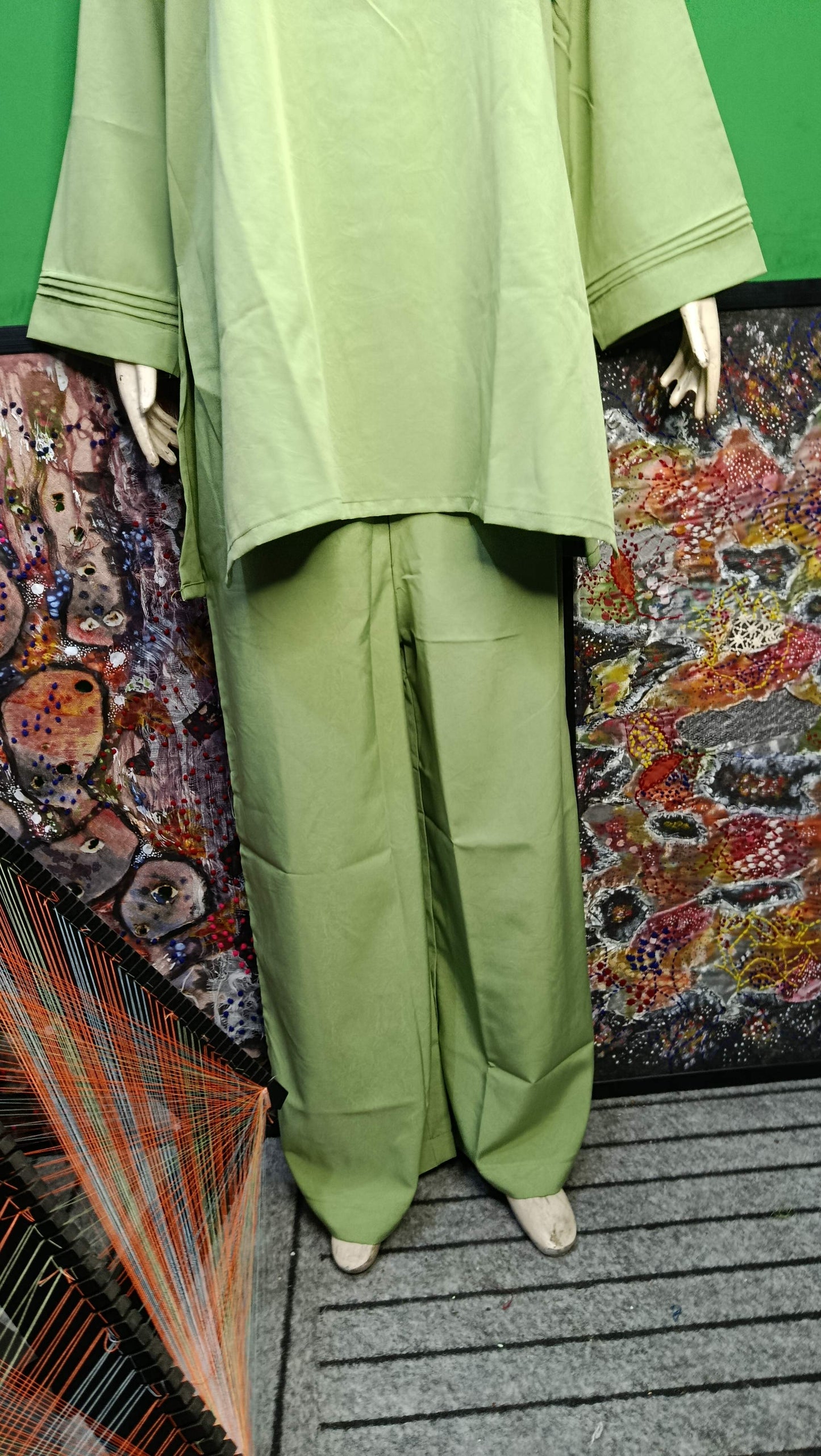 Elegant Pistachio Green  textured  Twill Co-ordSet for Women – Premium Cordset | Ameeri Fabric .