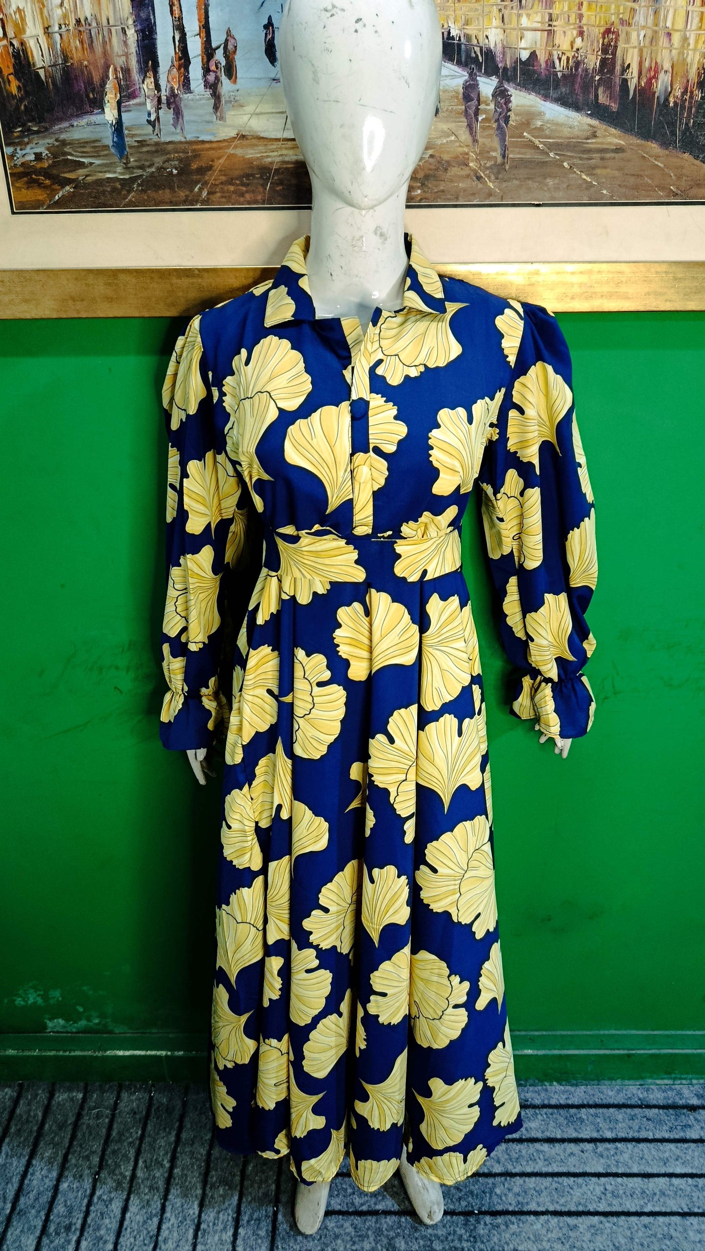 Blue Yellow floral allow Maxi Dress Pakistan – Soft Georgette Fabric | Ameeri Fabric