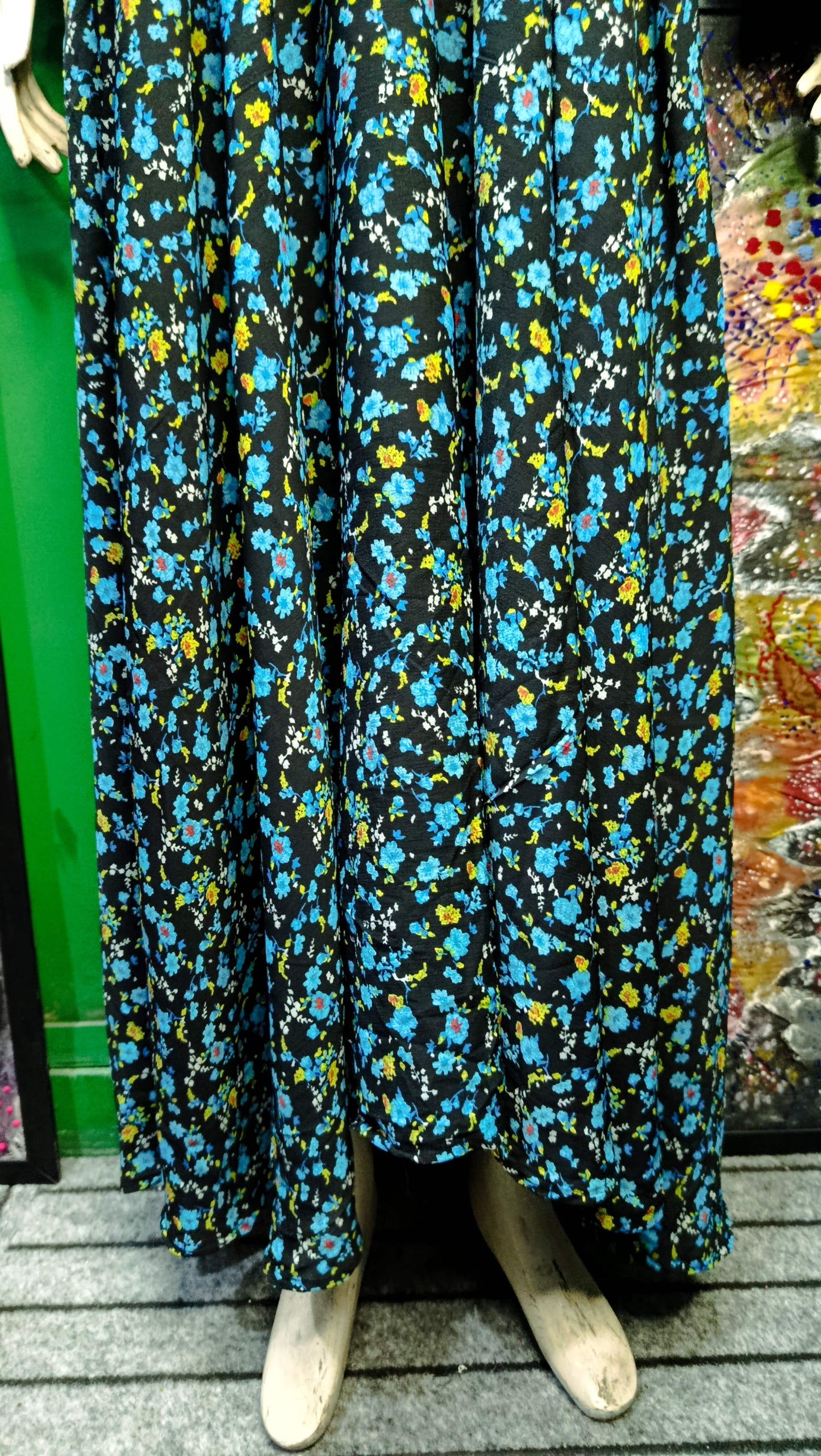 Black sky blue Floral Maxi Dress Pakistan – Soft Georgette Fabric | Ameeri Fabric