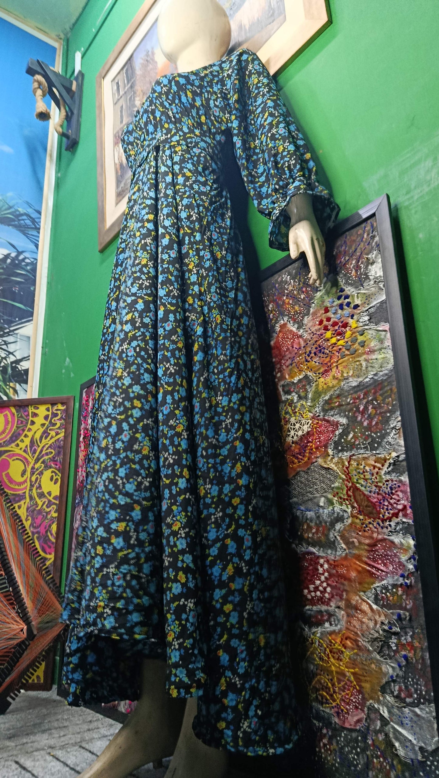Black sky blue Floral Maxi Dress Pakistan – Soft Georgette Fabric | Ameeri Fabric