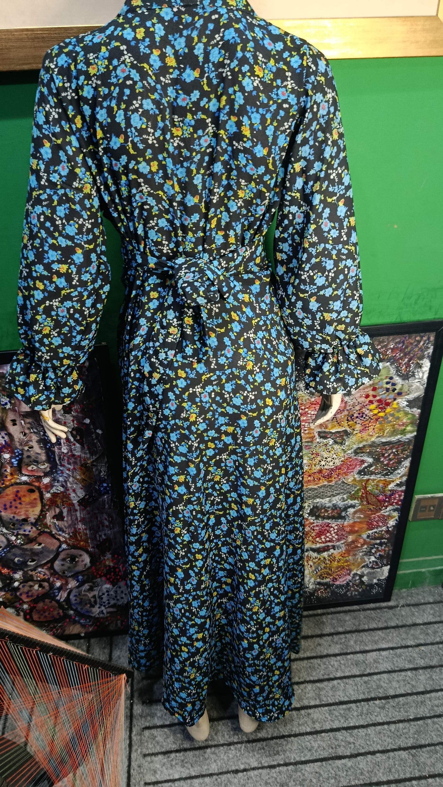 Black sky blue Floral Maxi Dress Pakistan – Soft Georgette Fabric | Ameeri Fabric