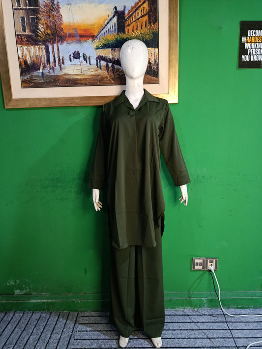 Elegant Bottle Green Button-Down soft Co-OrdSet for Women – Premium Cordset | Ameeri Fabric