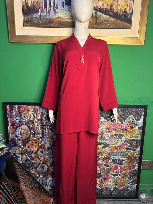 Elegant Reddish Mahroon texture Twill Co-ordSet for Women – Premium Cordset | Ameeri Fabric .