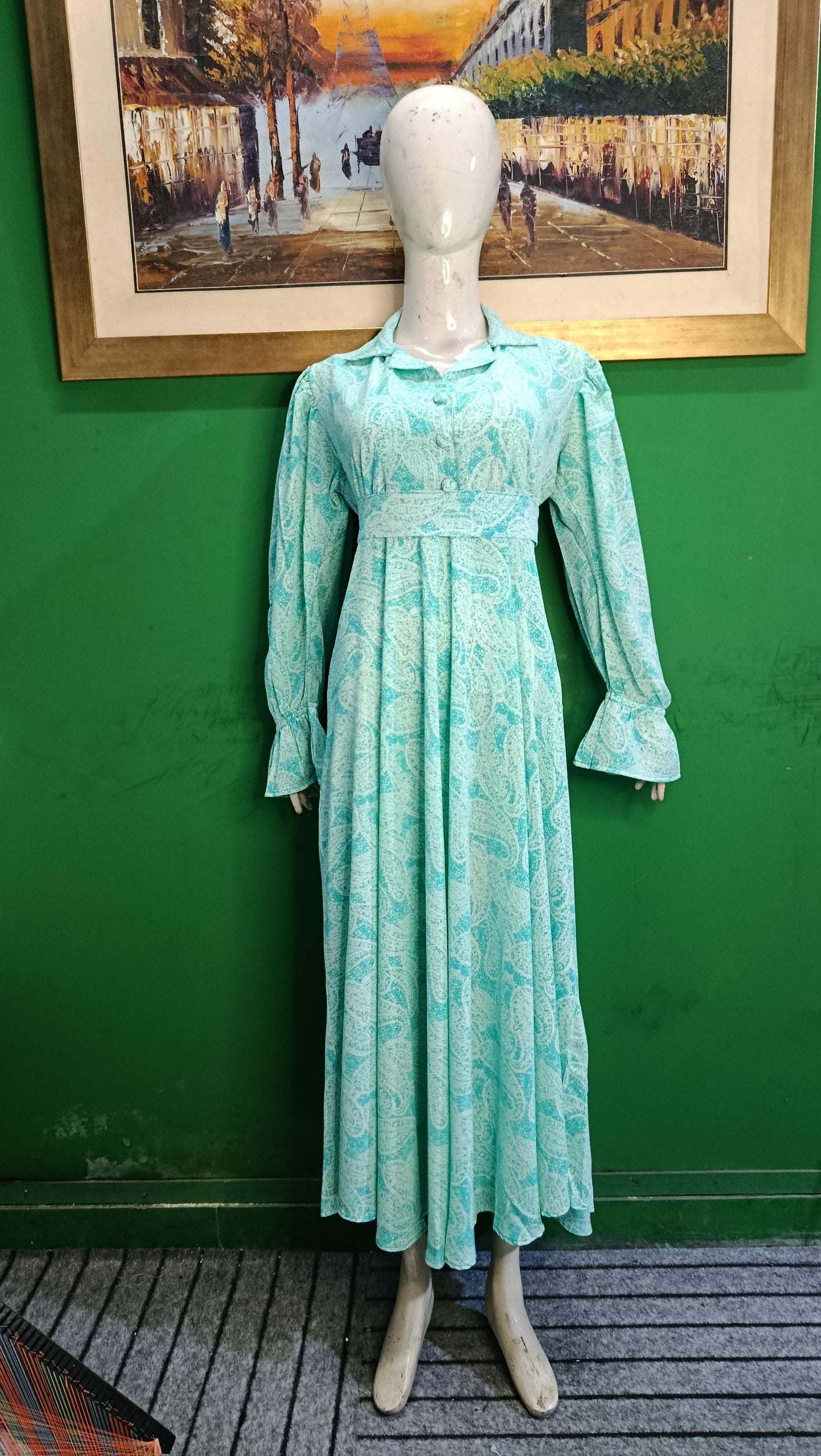 Mint Green Printed Maxi Dress – Elegant & Comfortable Fit VGA