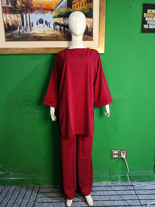 Maroon Georgette Cordset – Elegant 2 Piece Modest Wear
