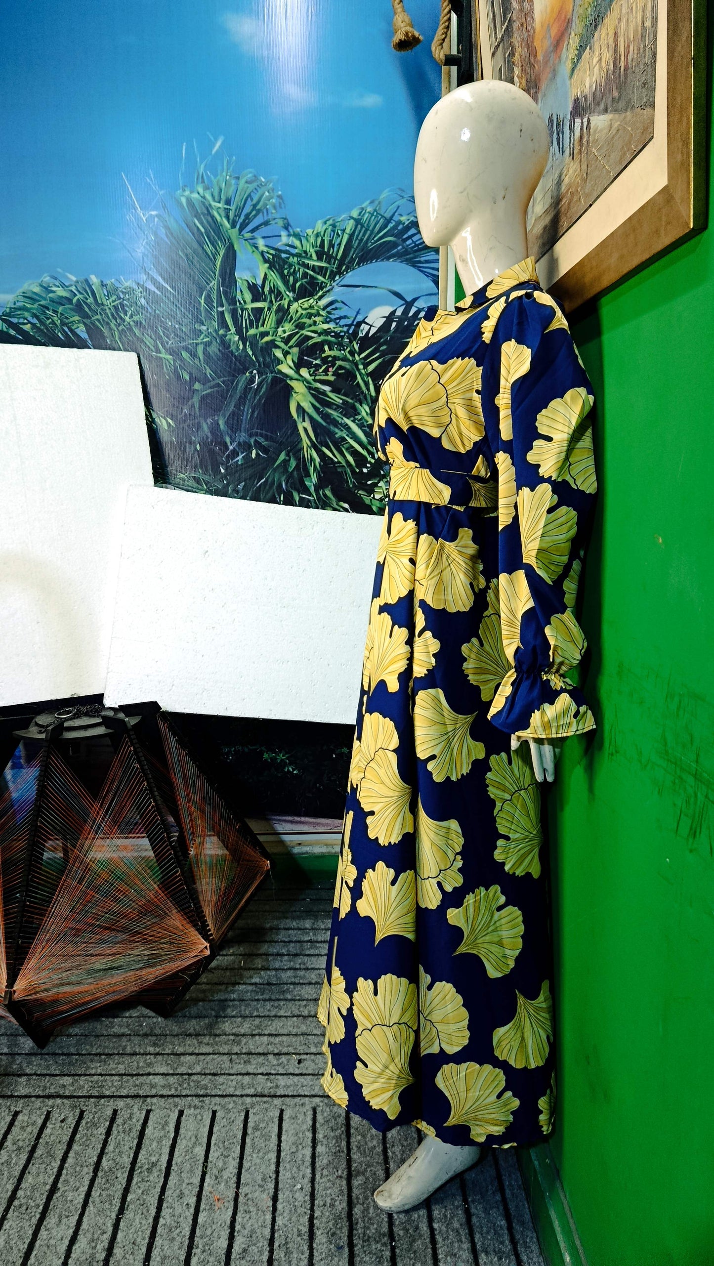 Blue Yellow floral allow Maxi Dress Pakistan – Soft Georgette Fabric | Ameeri Fabric