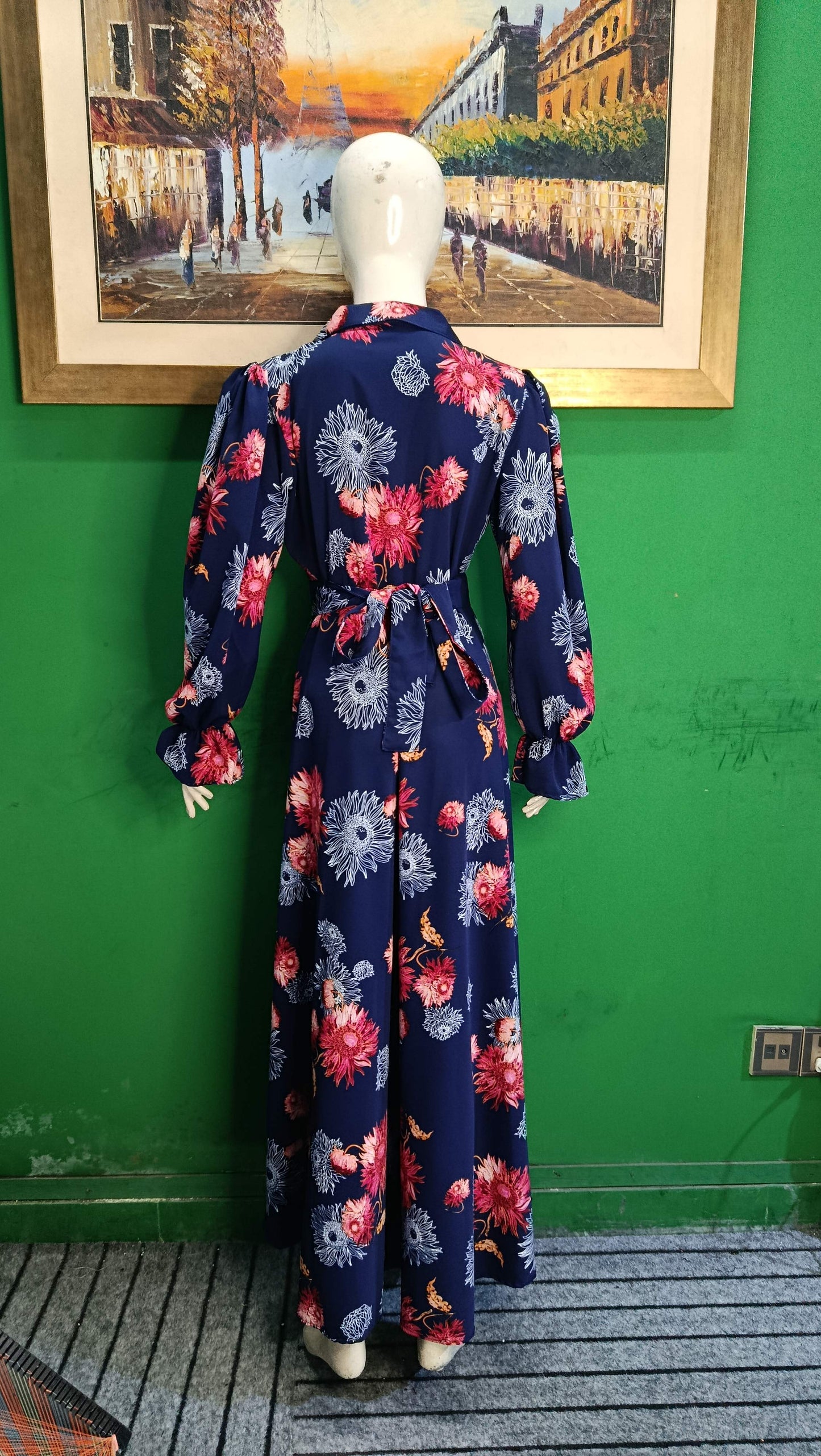 Navy Blue Floral Maxi Dress – Elegant & Stylish Women Wear