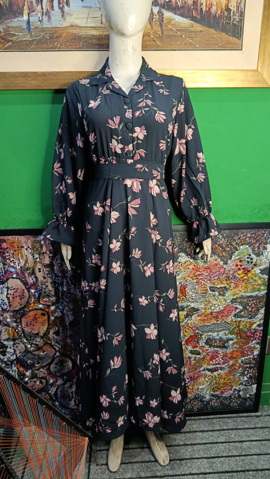 Black pink Floral Maxi Dress Pakistan – Soft Georgette Fabric | Ameeri Fabric