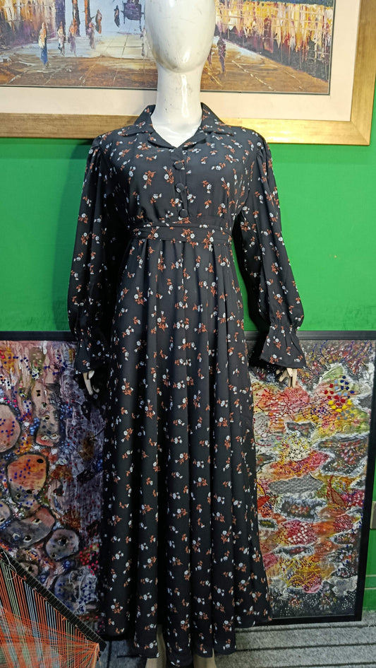 Black Brown floral  Maxi Dress Pakistan – Soft Georgette Fabric | Ameeri Fabric