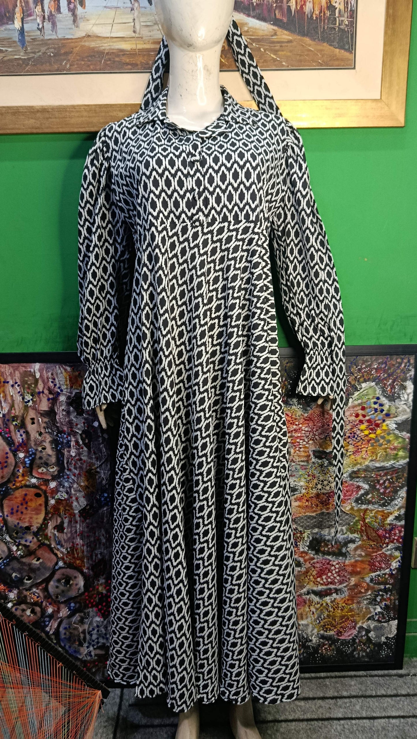 Black White Geometric Maxi Dress Pakistan – Soft Georgette Fabric | Ameeri Fabric